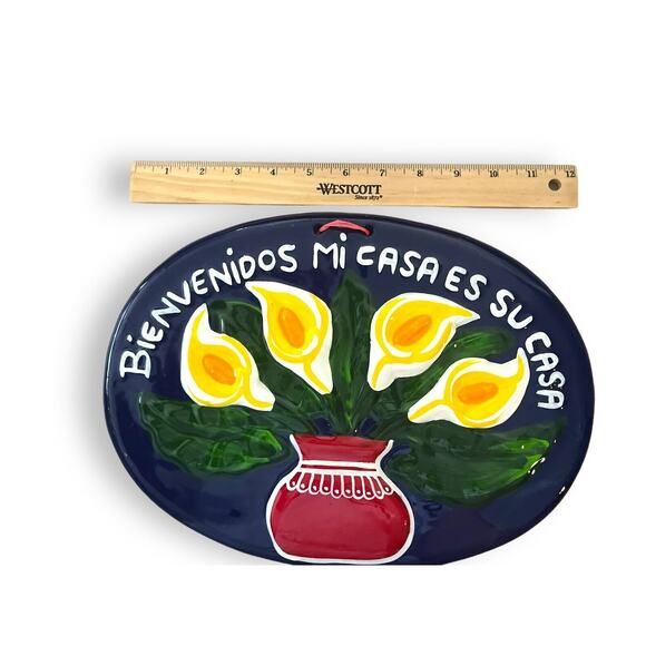 Mexican Talavera Pottery Welcome Sign Bienvenidos Mi Casa Es Su Casa Plaque 13in - Picture 4 of 5